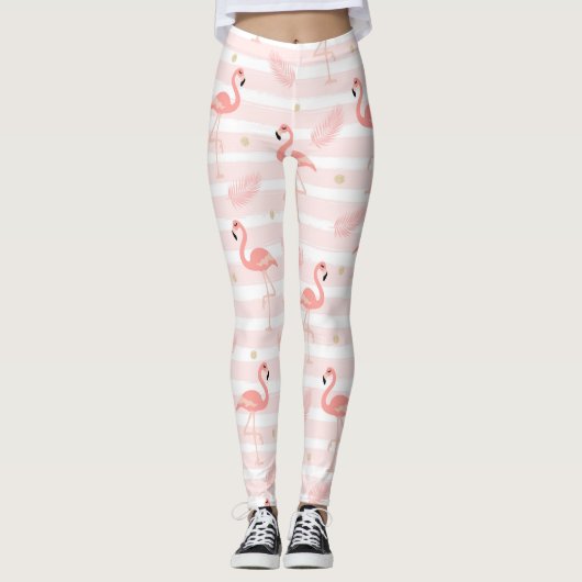 Süßer Rosa Flamingo Nahtloses Muster Leggings (Vorderseite)