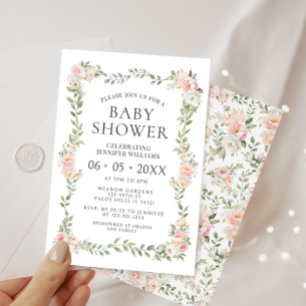 Süßer rosa floraler Kranz bohemian Baby-Mädchen-Pa Einladung