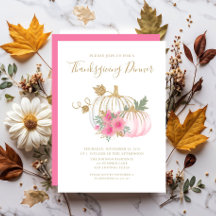 Süßer rosa floraler Kürbis Thanksgiving-Abendessen