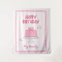 Süßer rosa Geburtstagskuchen "Alles Gute zum Gebur Wandteppich