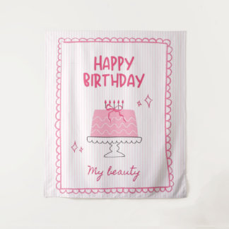 Süßer rosa Geburtstagskuchen "Alles Gute zum Gebur Wandteppich