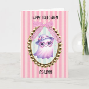 Süßer Rosa Geist Halloween Karte