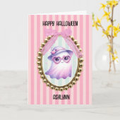 Süßer Rosa Geist Halloween Karte (Gelbe Blume)