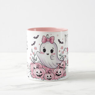 Süßer Rosa-Geist-Halloween-Pastell-Kürbis-Zweifarb Tasse