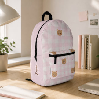 Süßer Rosa Gingham-Bär Mädchen-Schul-Rucksack pers Bedruckter Rucksack