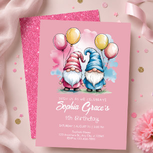 Süßer Rosa Gnom zum 1. Geburtstag Einladung