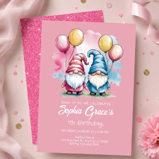 Süßer Rosa Gnom zum 1. Geburtstag Einladung