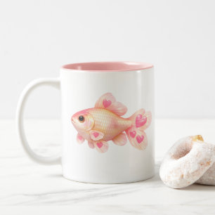Süßer rosa Goldfisch mit Herzen Kawaii Zwei-Töne Zweifarbige Tasse