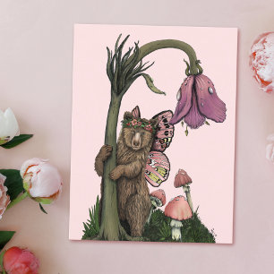 Süßer rosa Grizzlybär-Fe in Wald und Forst Postkarte