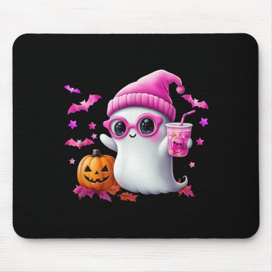 Süßer rosa Halloween-Geist - Lustiger Retro-Geist Mousepad (Vorne)