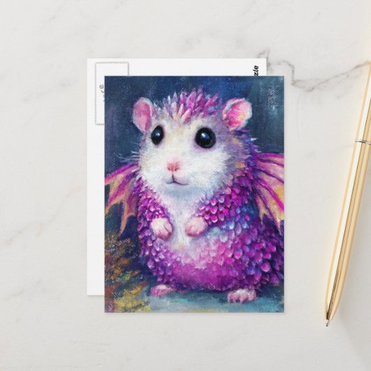 Süßer Rosa Hamsterdrache Postkarte (Vorderseite/Rückseite Beispiel)