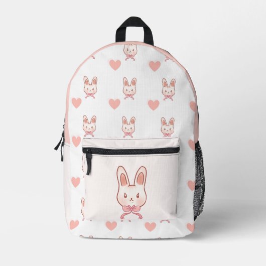 Süßer rosa Hase & Herz Muster Rucksack (Vorderseite)