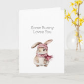 Süßer rosa Hase Liebeshase Karte (Gelbe Blume)