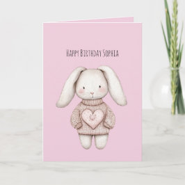 Süßer rosa Hase rosa Pullover Herz Geburtstag Karte