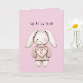 Süßer rosa Hase rosa Pullover Herz Geburtstag Karte