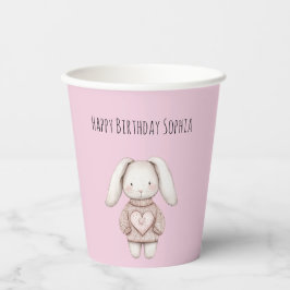 Süßer rosa Hase rosa Pullover Herz Geburtstag Pappbecher