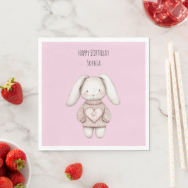 Süßer rosa Hase rosa Pullover Herz Geburtstag Serviette
