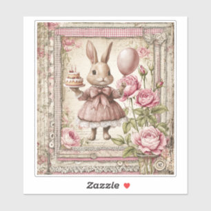 Süßer rosa Hase zum Geburtstag Aufkleber