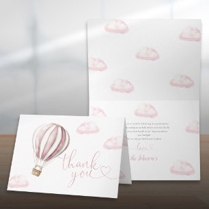 Süßer Rosa Heißluftballon Baby Shower Dankeskarte