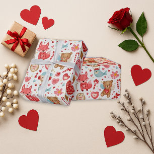 Süßer Rosa-Herz-Teddy-Valentinstag Geschenkpapier