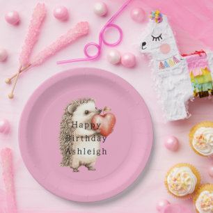Süßer Rosa Igel Herz Tier Geburtstag Pappteller