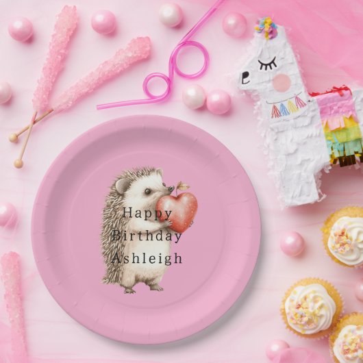 Süßer Rosa Igel Herz Tier Geburtstag Pappteller (Party)