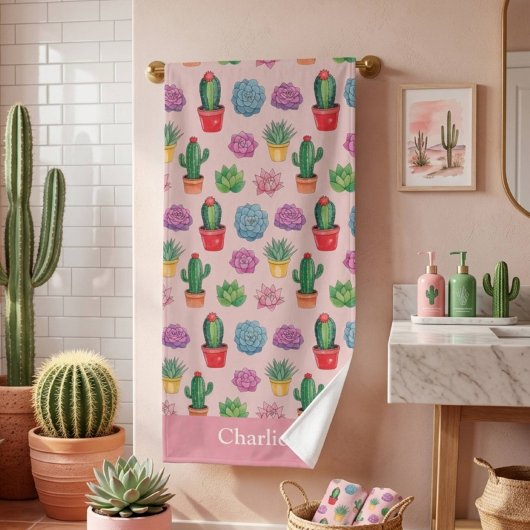 Süßer Rosa Kaktus Badehandtuch