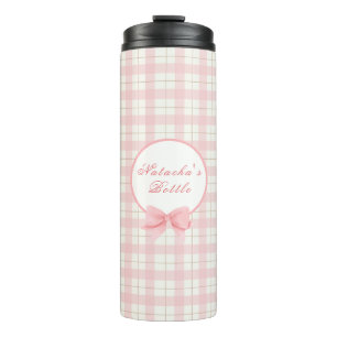 Süßer rosa karierter Gingham-Name für Mädchen Thermosbecher
