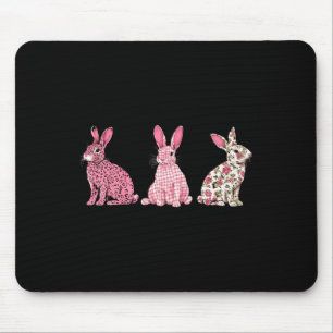 Süßer rosa karierter Leopard Blumen Frohe Ostern H Mousepad