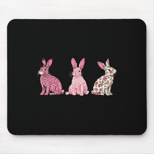 Süßer rosa karierter Leopard Blumen Frohe Ostern H Mousepad (Vorne)
