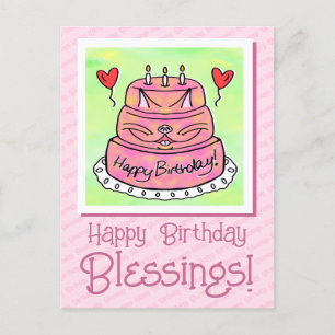 Süßer Rosa Katzenkuchen Alles Gute zum Geburtstag  Postkarte