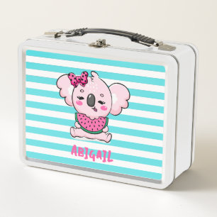 Süßer Rosa Kawaii Koala Wassermelone Aqua Streifen Metall Brotdose