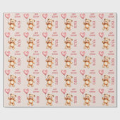 Süßer Rosa Kindername Wasserfarben Bär Alles Gute  Geschenkpapier (Flach)
