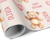 Süßer Rosa Kindername Wasserfarben Bär Alles Gute  Geschenkpapier (Rolleneckpunkt)
