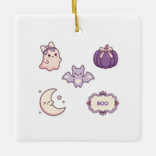 Süßer Rosa Lila Halloween-Geist Fledermaus Kürbis  Keramikornament