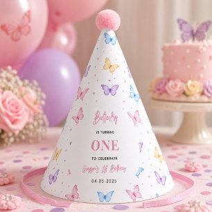 Süßer Rosa Lila Schmetterling 1. Geburtstag für Mä Partyhütchen