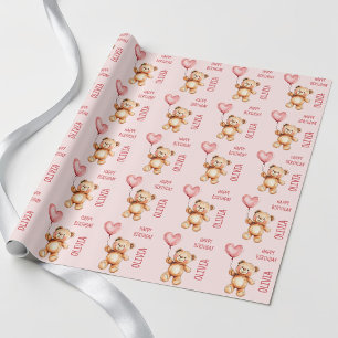 Süßer Rosa Luftballon Kinder Teddybär Alles Gute z Geschenkpapier