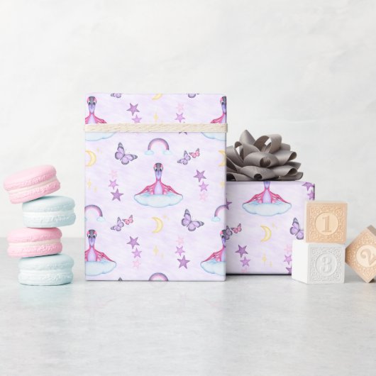 Süßer rosa Mädchen-Geburtstags-Dinosaurier Geschenkpapier (Babyparty)