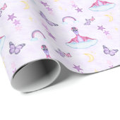 Süßer rosa Mädchen-Geburtstags-Dinosaurier Geschenkpapier (Rolleneckpunkt)
