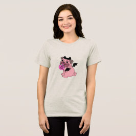 Süßer rosa Mops in einem Halloween-Kostüm hält  Tri-Blend Shirt