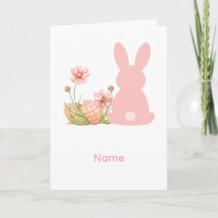 Süßer rosa Osterhase mit Frühlingsblumen Karte
