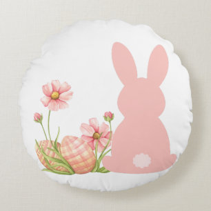 Süßer rosa Osterhase mit Frühlingsblumen  Rundes Kissen