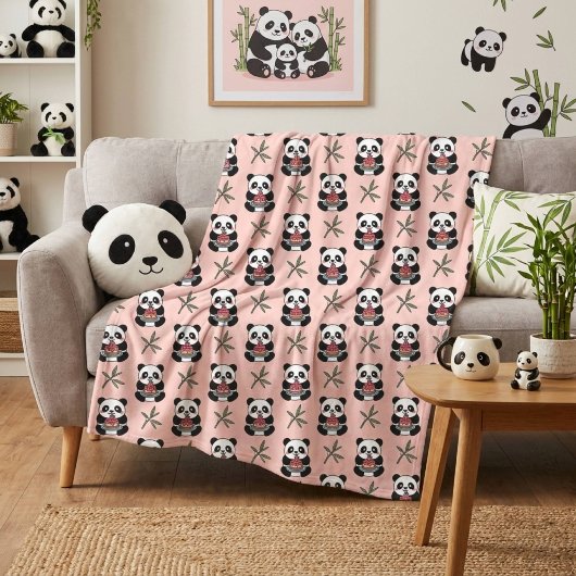 Süßer Rosa Panda  Fleecedecke