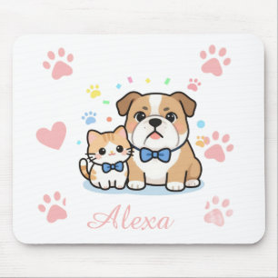 Süßer Rosa Pfoten Katzen Hund Personalisierter Nam Mousepad