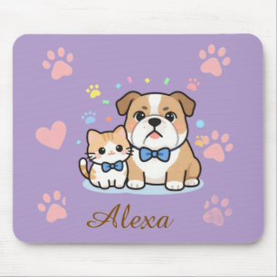 Süßer Rosa Pfoten Katzen Hund Personalisierter Nam Mousepad