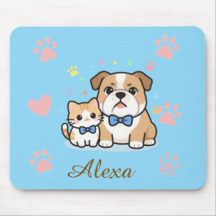 Süßer Rosa Pfoten Katzen Hund Personalisierter Nam Mousepad
