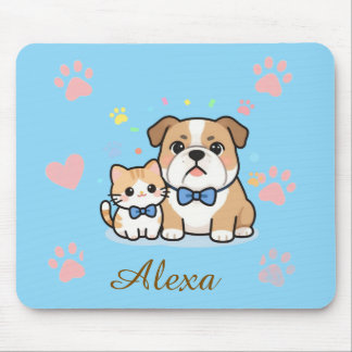 Süßer Rosa Pfoten Katzen Hund Personalisierter Nam Mousepad