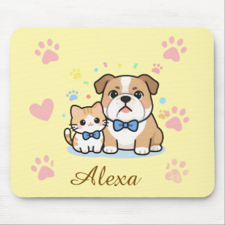 Süßer Rosa Pfoten Katzen Hund Personalisierter Nam Mousepad