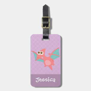 Süßer Rosa Pterodactylus Dinosaurier Mädchen Lila Gepäckanhänger