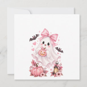 Süßer rosa Schleifen-Geist Halloween-Aufkleber Einladung